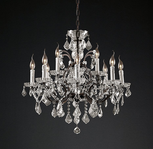 Подвесной дизайнерский светильник  19th C. Rococo Iron & Clear Crystal Round Chandelier 28" by Restoration Hardware