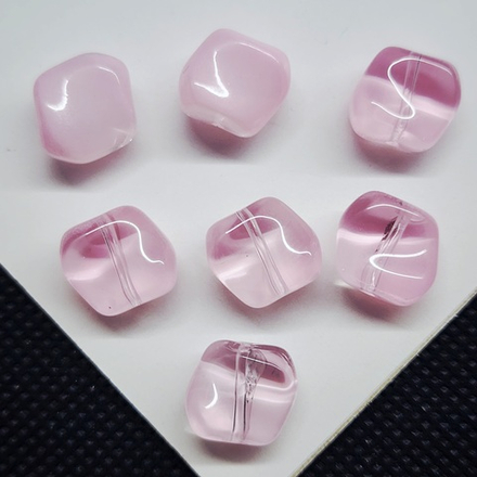 Бусина квадрат, волна, стеклянные, розовый, 10мм, штучно