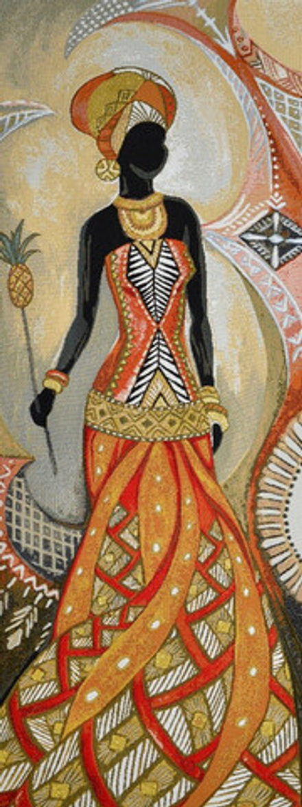 Гобеленовая картина "D. АФРИКАНКА С АНАНАСОМ" в багетной раме, Россия.