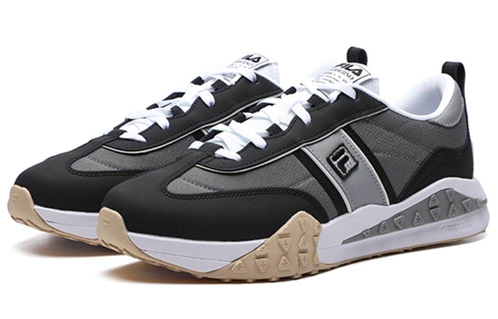 FILA Brick Textile, Synthetic Leather, Split Cow Leather Low top Casual Shoes Men"s Gray Black