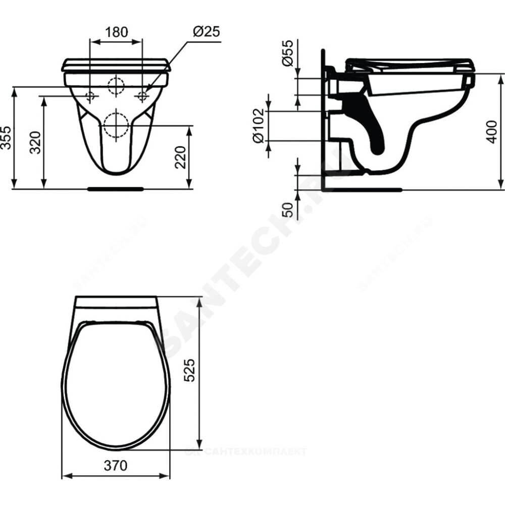 Унитаз подвесной горизонтальный выпуск без сиденья SEVAFRESH Ideal Standard E406501