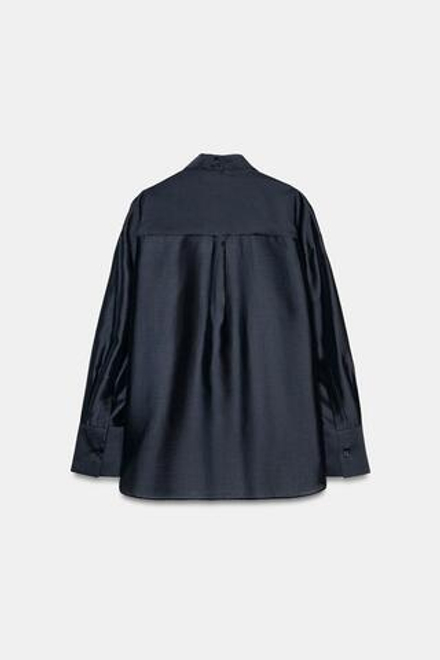 ZARA РУБАШКА С КАРМАНАМИ И ЗАВЯЗКАМИ — ZW COLLECTION, МОРСКОЙ СИНИЙ