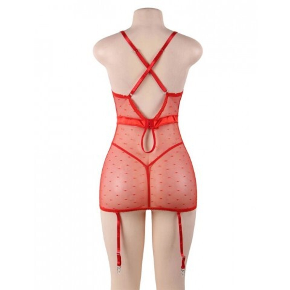 Сексуальное красное белье с подвязками и стрингами (XL-2XL)