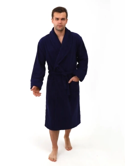 Халат мужской махровый "Элит" с воротником шалькой, цвет: 761-Темно-синий