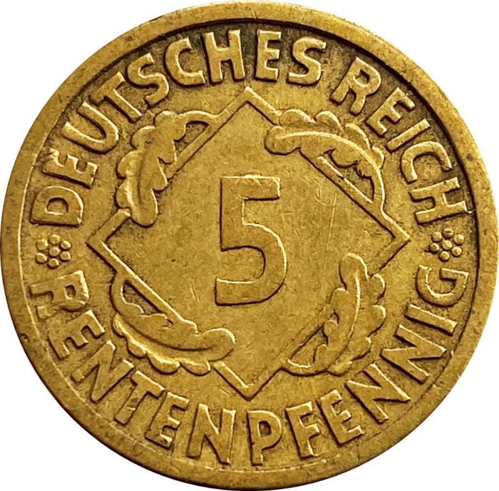 5 рентенпфеннигов 1924 Германия "J"