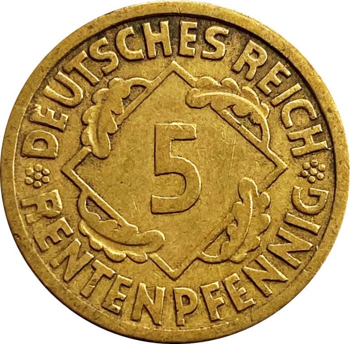 5 рентенпфеннигов 1924 Германия "J"