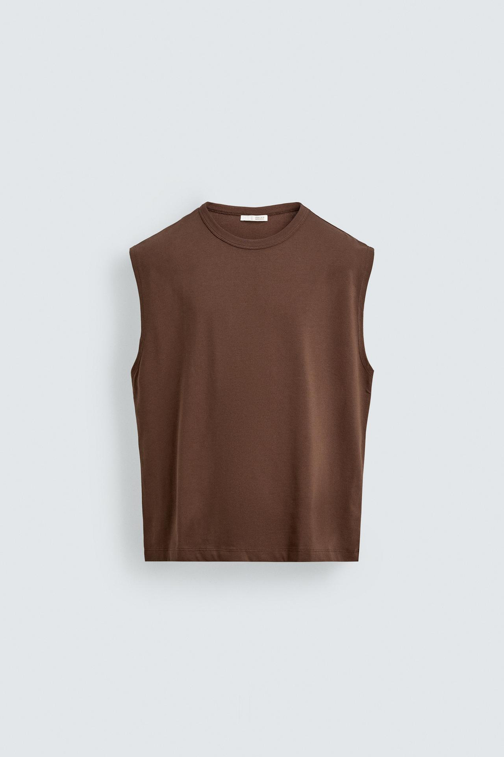 ZARA ФУТБОЛКА RELAXED FIT БЕЗ РУКАВОВ, ТЕМНО-КОРИЧНЕВЫЙ