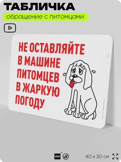 Табличка "Не оставляйте в машине питомцев в жару" на дверь и забор, для двора, дома, подъезда, 40х30 см, Silver Plane x Айдентика Технолоджи