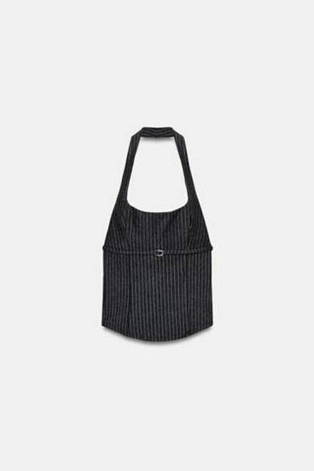 ZARA ТОП ХАЛТЕР ИЗ ТРИКОТАЖА, ТЕМНЫЙ МЕЛАНЖ