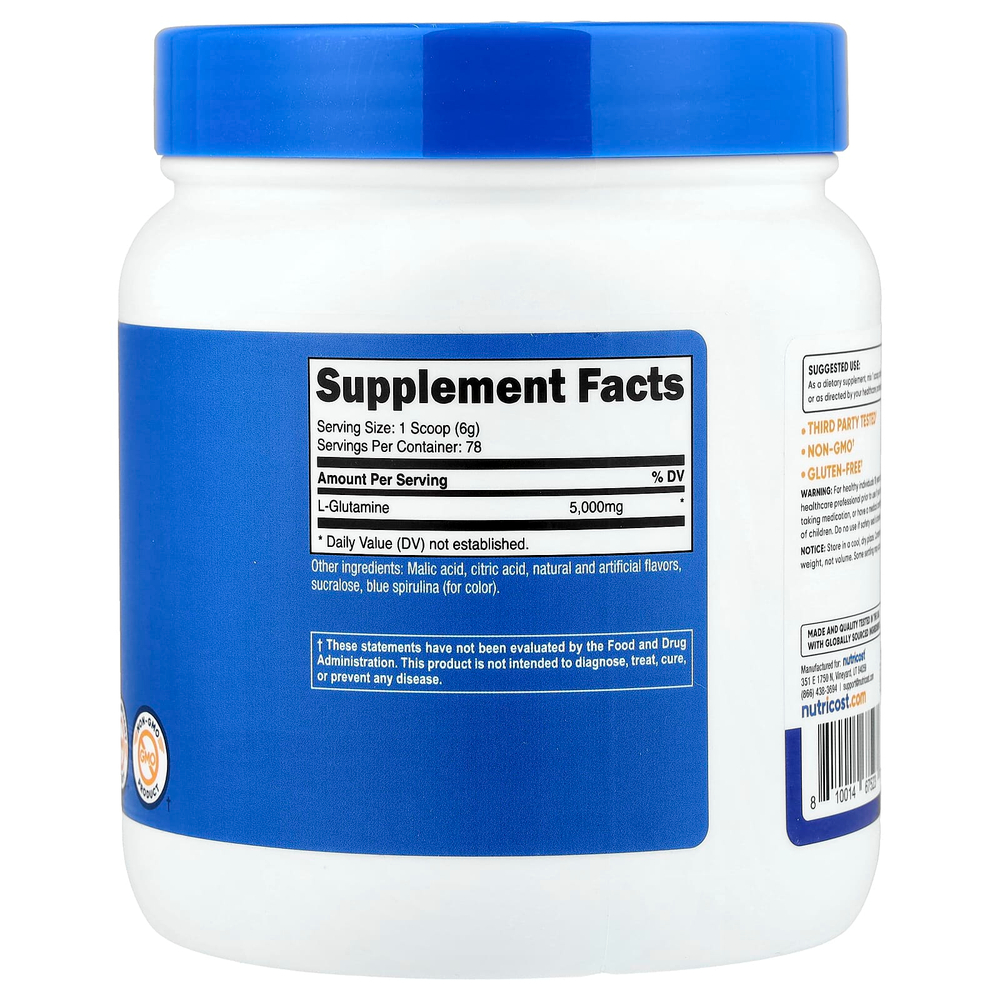 Nutricost, L-глютамин, со вкусом голубой малины, 500 г (17,9 унции)