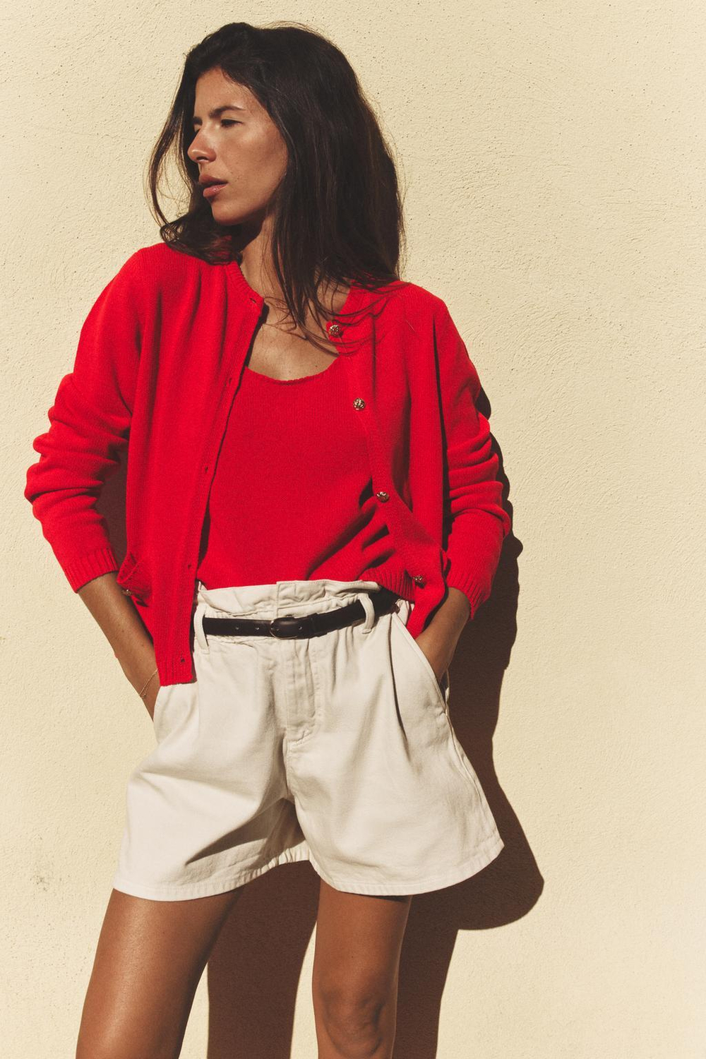 ZARA ОДНОТОННЫЙ ТОП С БРЕТЕЛЯМИ, КРАСНЫЙ