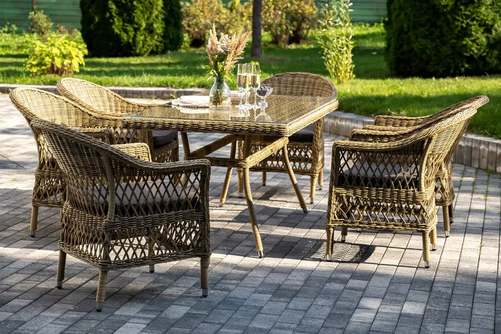 "Амароне" обеденная группа из искусственного ротанга на 6 персон, цвет соломенный