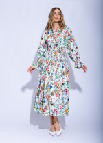 Женское платье миди с длинным рукавом в цветочный принт