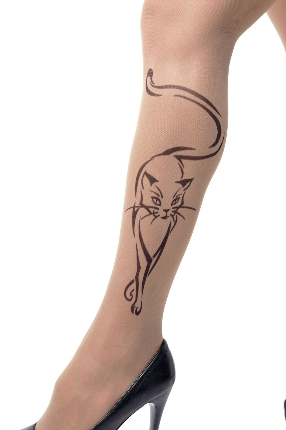 Колготки +size с принтом в виде кошки (Размер: XL-XXL-XXXL) (Цвет: бежевый)