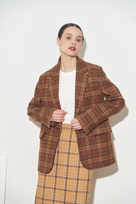 ПИДЖАК В КЛЕТКУ ШОКОЛАД|ОРАНЖЕВЫЙ