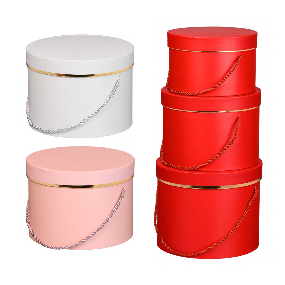 Подарочная коробка Basir 3 в 1, круглые с крышкой, с золотой полосой, размер 22*18/20.5*10/18.5*8.5 см (диаметр*высота), ассорти