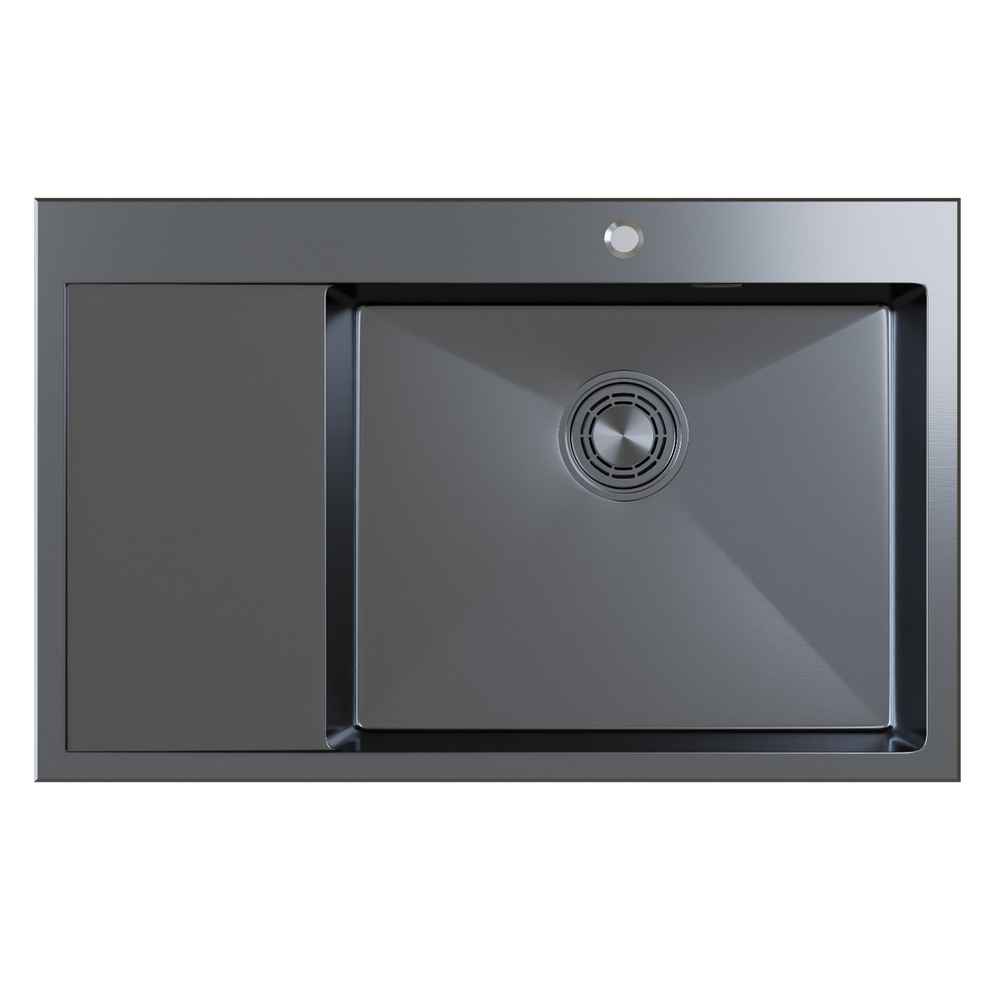 Мойка настол.монтаж 78х50 (3,0) прав. вып 3 1/2  MIXLINE PRO С ФАСКОЙ 20см с сифоном (черный графит)