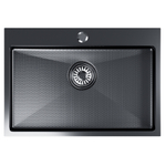 Мойка настол.монтаж 65х45 (3,0) вып 3 1/2  MIXLINE PRO 22см с сифоном (черный графит НАНО декор)
