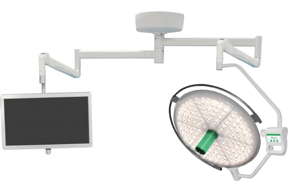 Потолочный одноблочный светодиодный операционный светильник Паналед-160 с видеокамерой HD и рычагом с кронштейном для монитора