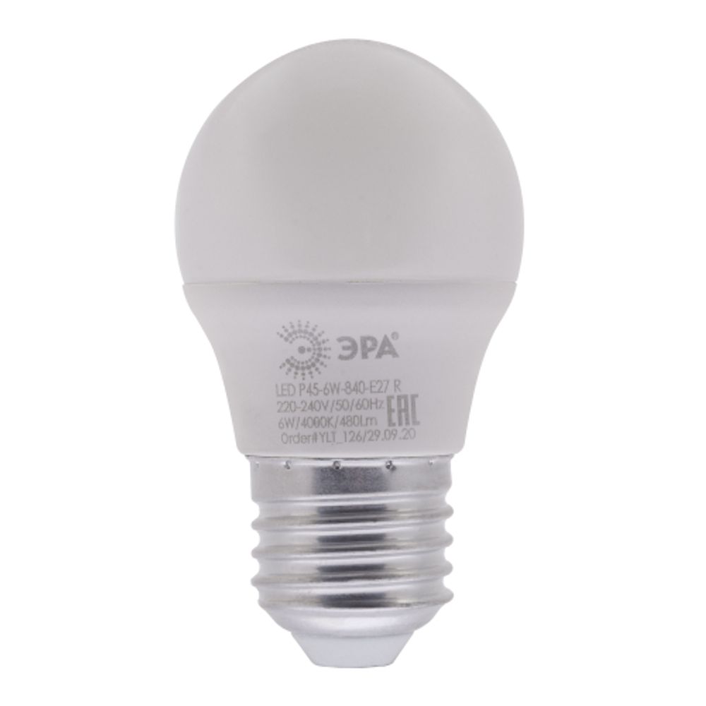 Лампа светодиодная ЭРА RED LINE LED P45-6W-840-E27 R 6Вт шар нейтральный белый свет E27 | Лампы cветодиодные Шар (G/P)