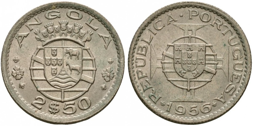 Ангола 2.5 эскудо, 1953 - 1974 Герб XF