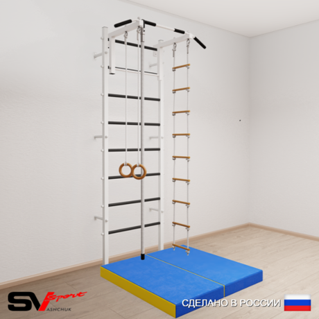 Шведская стенка Sv Sport усиленная 6024 (Турник стандарт/Канат/Кольца/Лестница/Мат 1м)