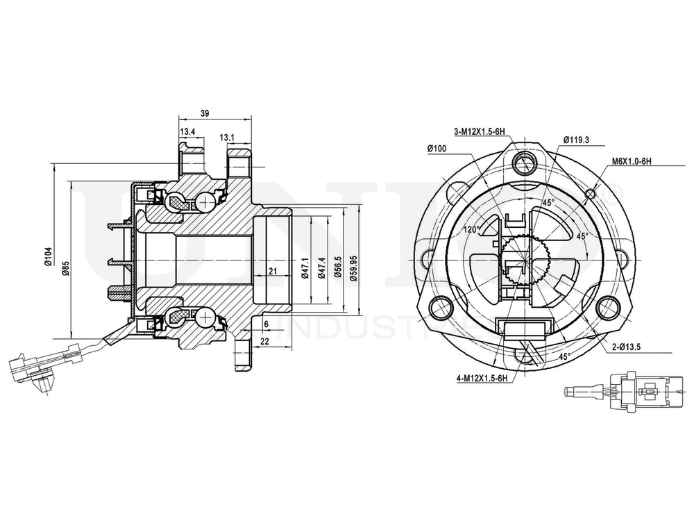 Ступица передняя (с ABS) UNIO HUB-20024