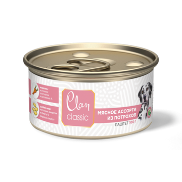 Консервы для собак CLAN CLASSIC Мясное ассорти с потрошками, 100г