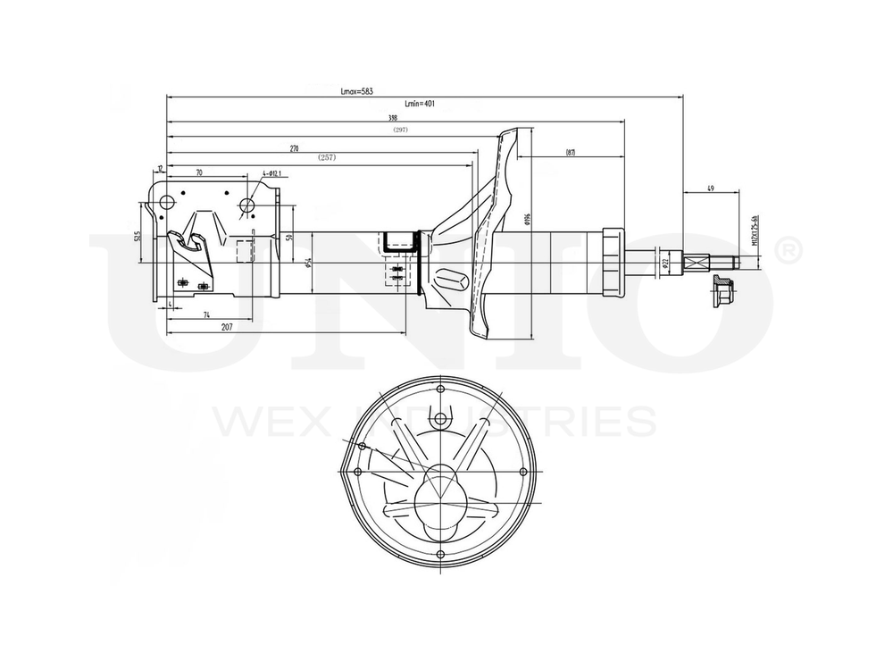 Амортизатор газовый передней подвески правый UNIO SAB-10121
