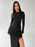 Платье 711 удлиненное однотонное с разрезом по ноге и прорезью для пальца