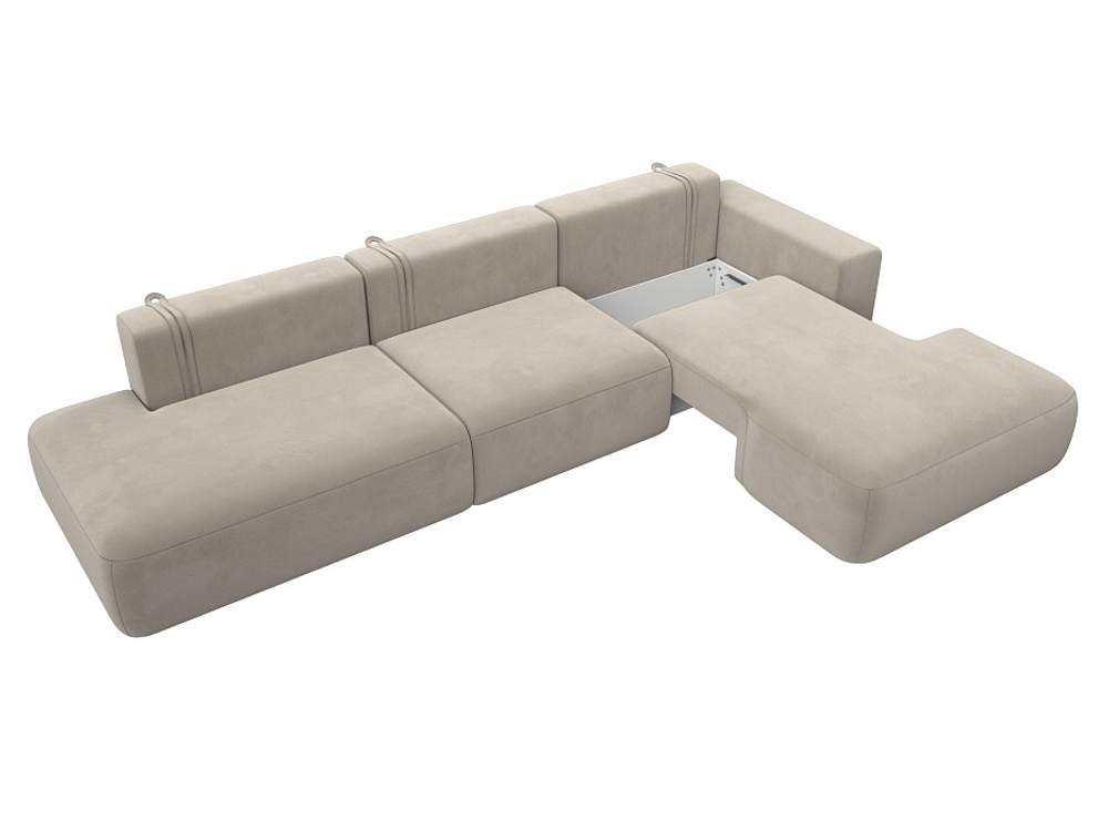 Диван угловой Лига-036 НПБ Модерн Лонг правый угол МИКРОВЕЛЬВЕТ Бежевый