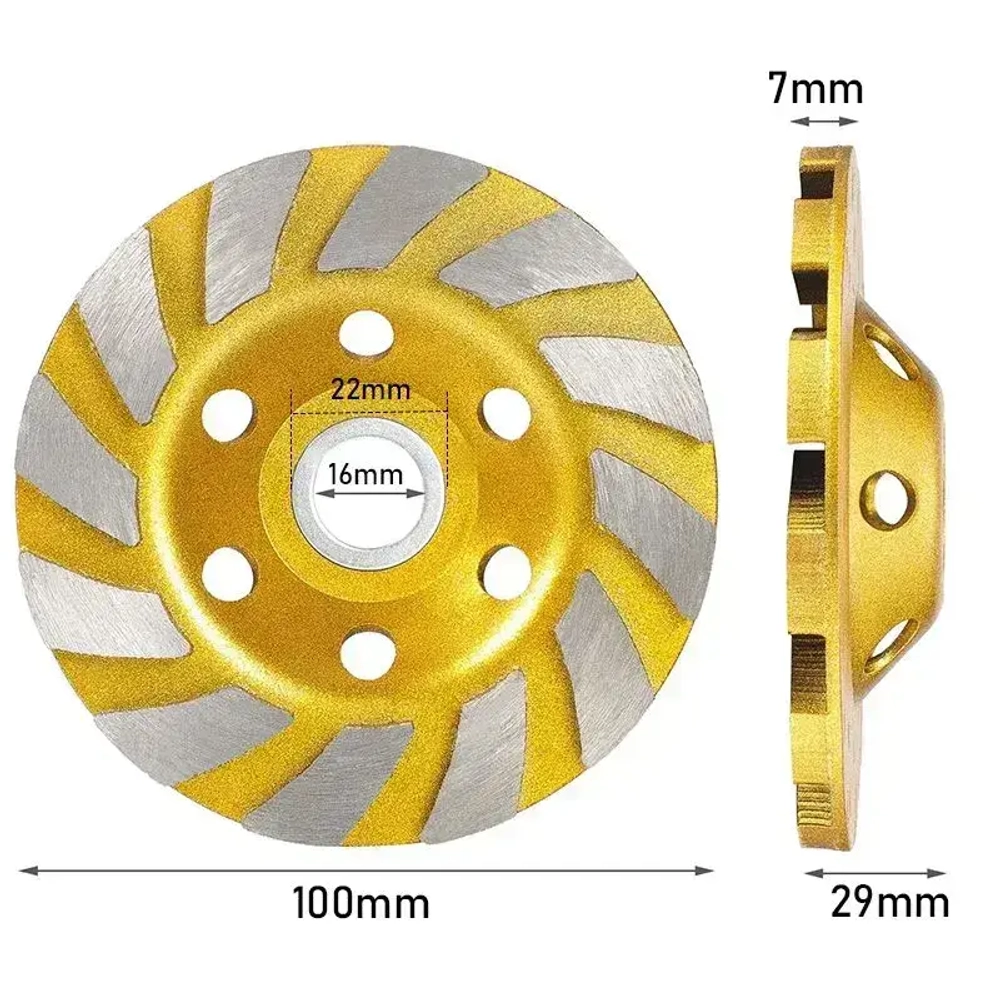3шт,Чашка алмазная зачистная,100*22 мм/Шлифовальный круг/Круг зачистной,Диаметр отверстия 16 мм