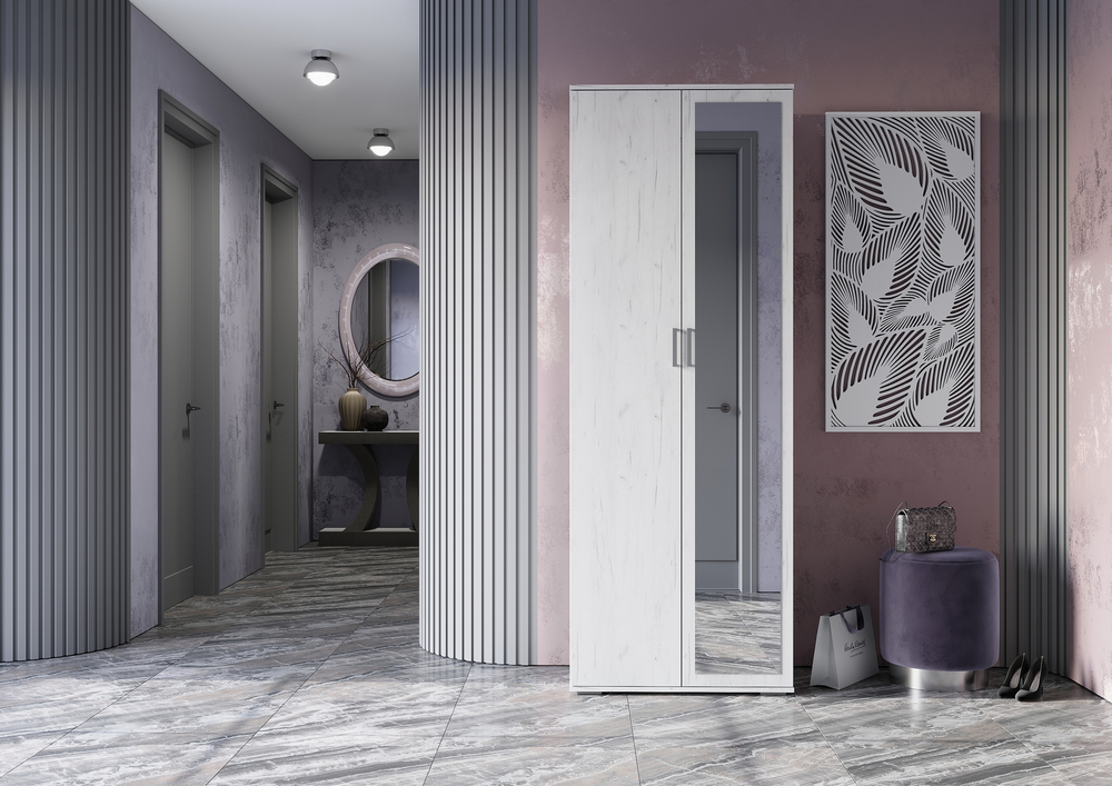 НЕЛЬСОН-4 Шкаф 2-х дверный со штангой Дуб крафт белый / Дуб крафт белый