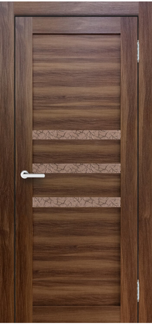 Межкомнатная дверь Велюкс 2 Ясень сноу / Цвет Орех / Остекление "Гранит бронза" / Двери Верда