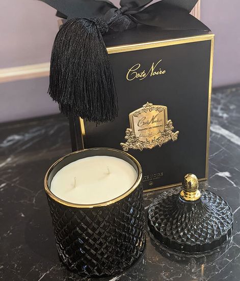 Утренний чай, большая черная свеча Арт-деко с кисточкой, Cote Noire