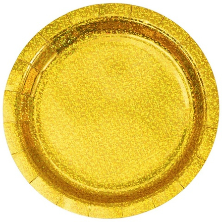 Тарелка голография в золотом цвете, 17 см/ 23 см, 6 шт