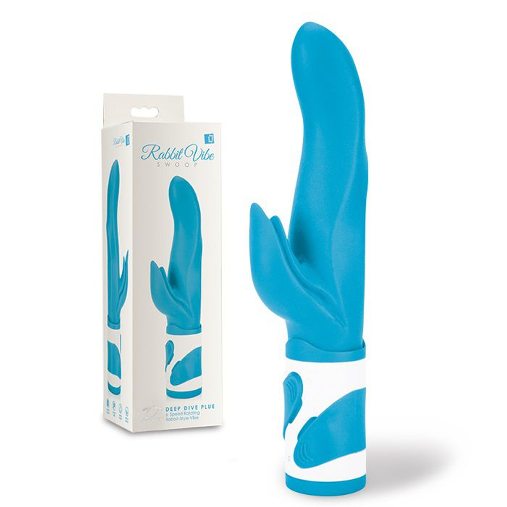 Ярко-голубой вибромассажер-ротатор с клиторальным стимулятором - 23 см. (Цвет: голубой)