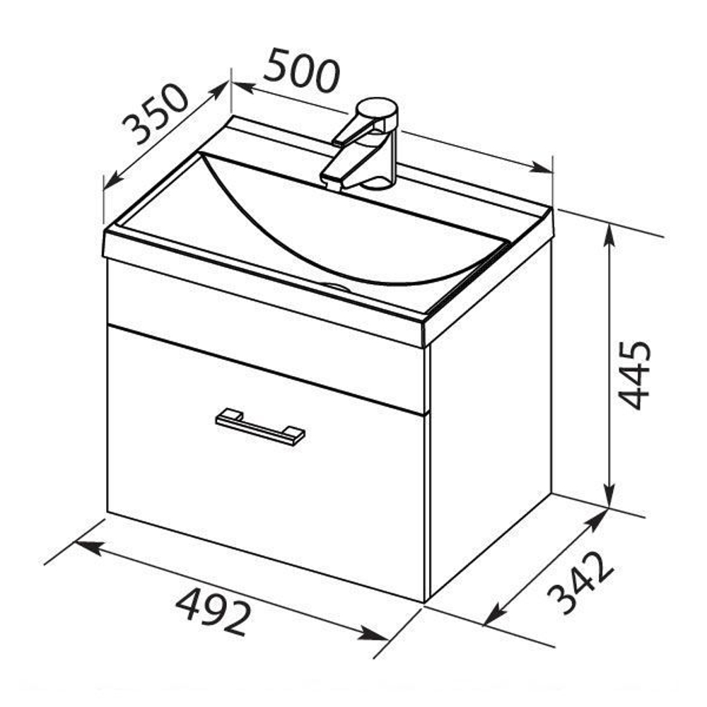 Тумба с раковиной Aquanet Верона NEW 50 черный (подвесная 1 ящик)