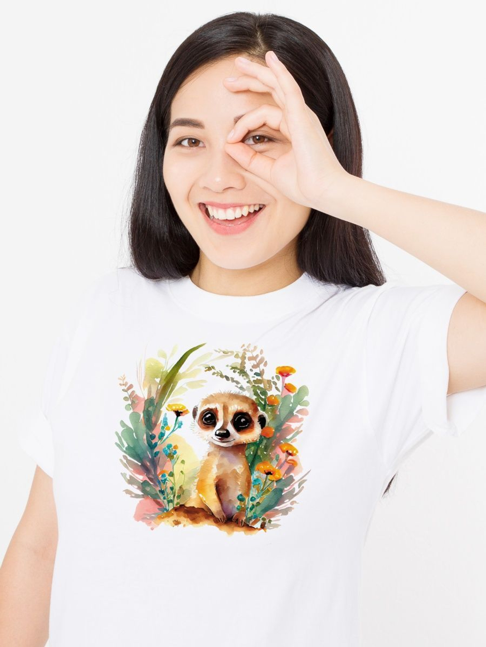 Футболка белая хлопковая с принтом милая сова дизайн акварель оверсайз