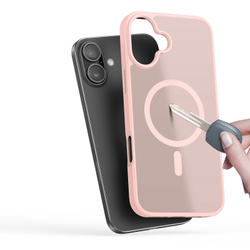 Прозрачный матовый чехол с рамками розового цвета (Light Pink) и с поддержкой MagSafe от Dux Ducis для iPhone 16 Plus, серия Yind Series Case