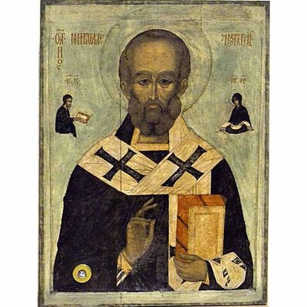Николай Чудотворец Мирликийский. Копия старинной иконы на доске с мощевиком.