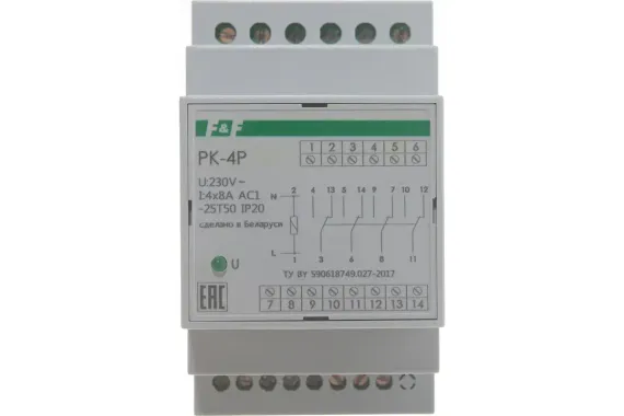 Реле промежуточное Евроавтоматика F&amp;F РК-4Р 220V 4*8А DIN 27205