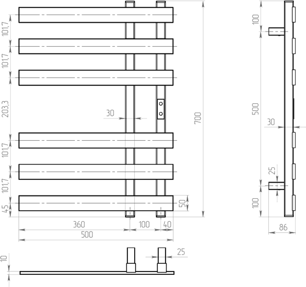 Полотенцесушитель электрический EWRIKA Медея LX 70x50 см, подключение справа, слева, графит, лесенка, из стали