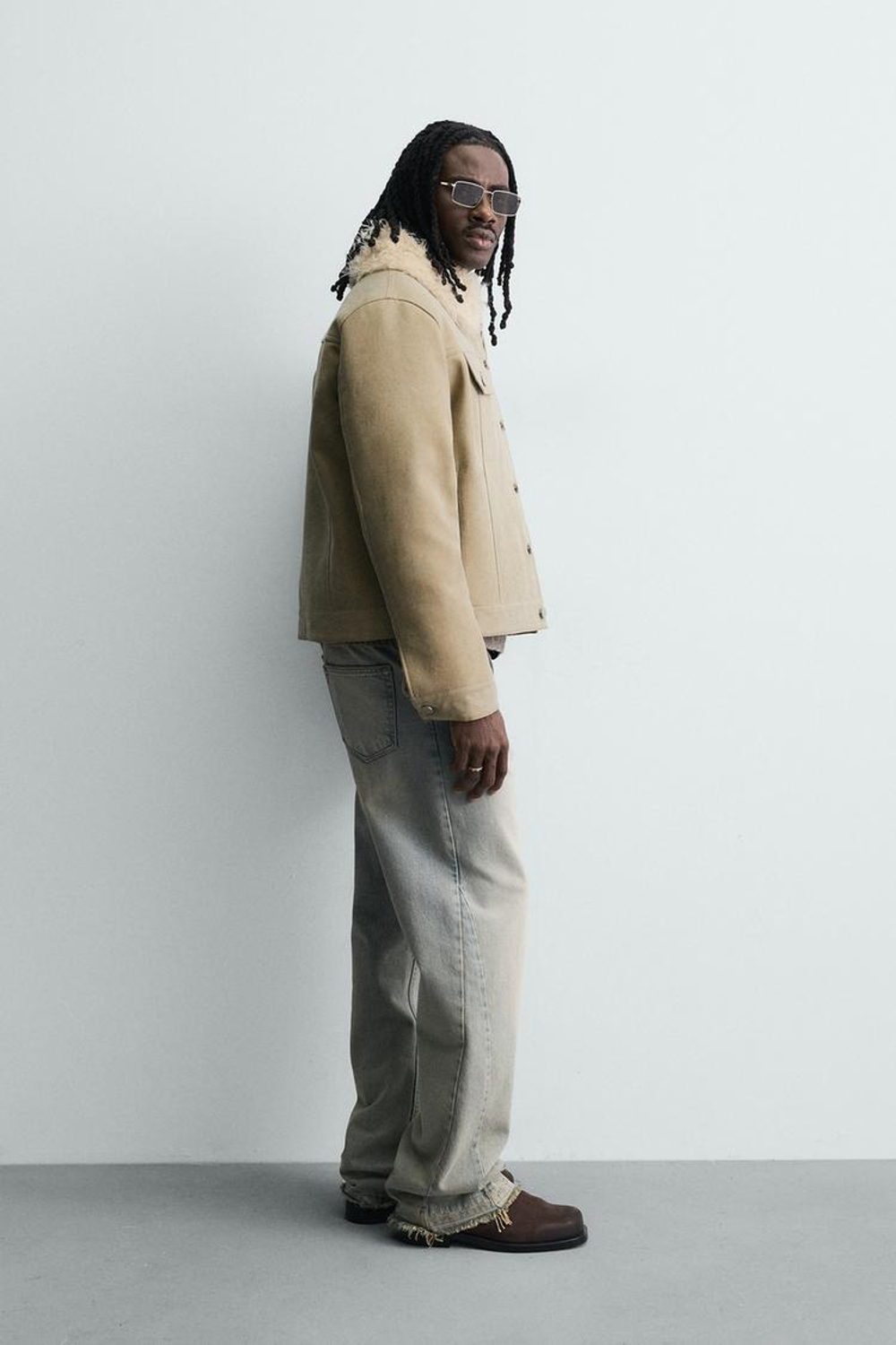 ZARA КОМБИНИРОВАННАЯ ХЛОПКОВАЯ КУРТКА С ЭФФЕКТОМ МЕХА, ПЕСОЧНЫЙ