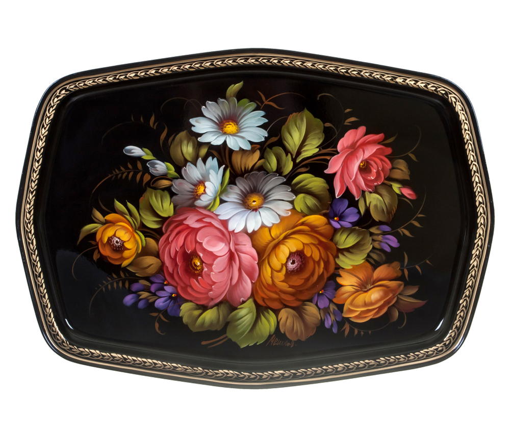 Жостовский поднос декоративный, размер 45х32 см (A18), металлический