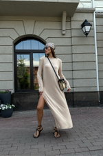Туника трикотаж MAXI с разрезом (бежевый)