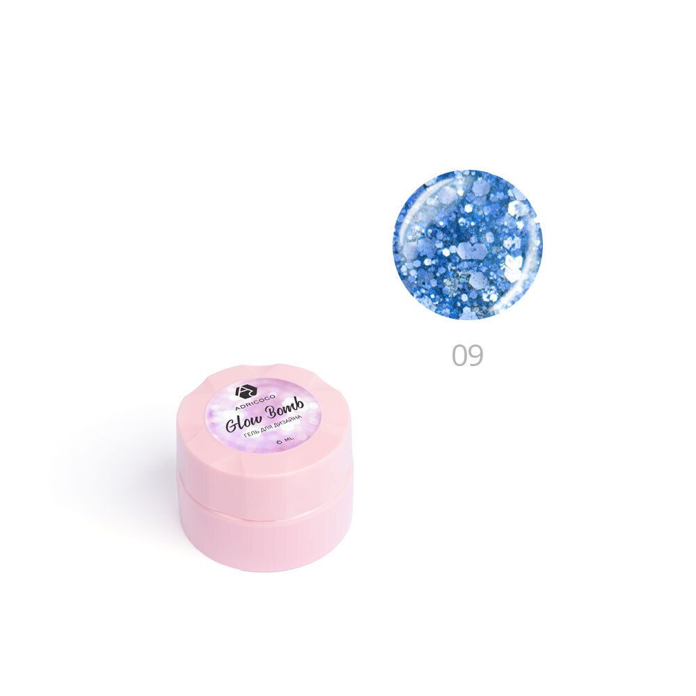 Гель для дизайна ногтей ADRICOCO Glow Bomb №09 &quot;Зимнее небо&quot; (6 мл.)