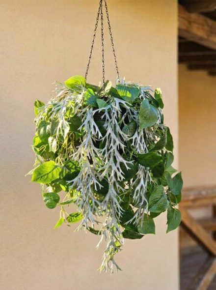 Искусственные растения Олений Рог и Сциндапсус в подвесном кашпо