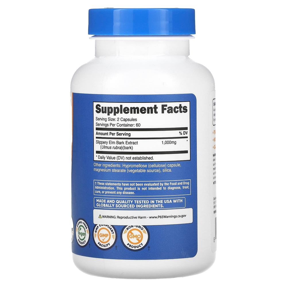 Nutricost, Кора скользкого вяза, 120 капсул (500 мг на капсулу)