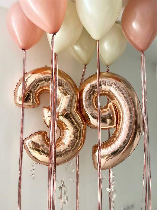 Воздушные гелиевые шары цифры розовое золото пудра/крем №4453